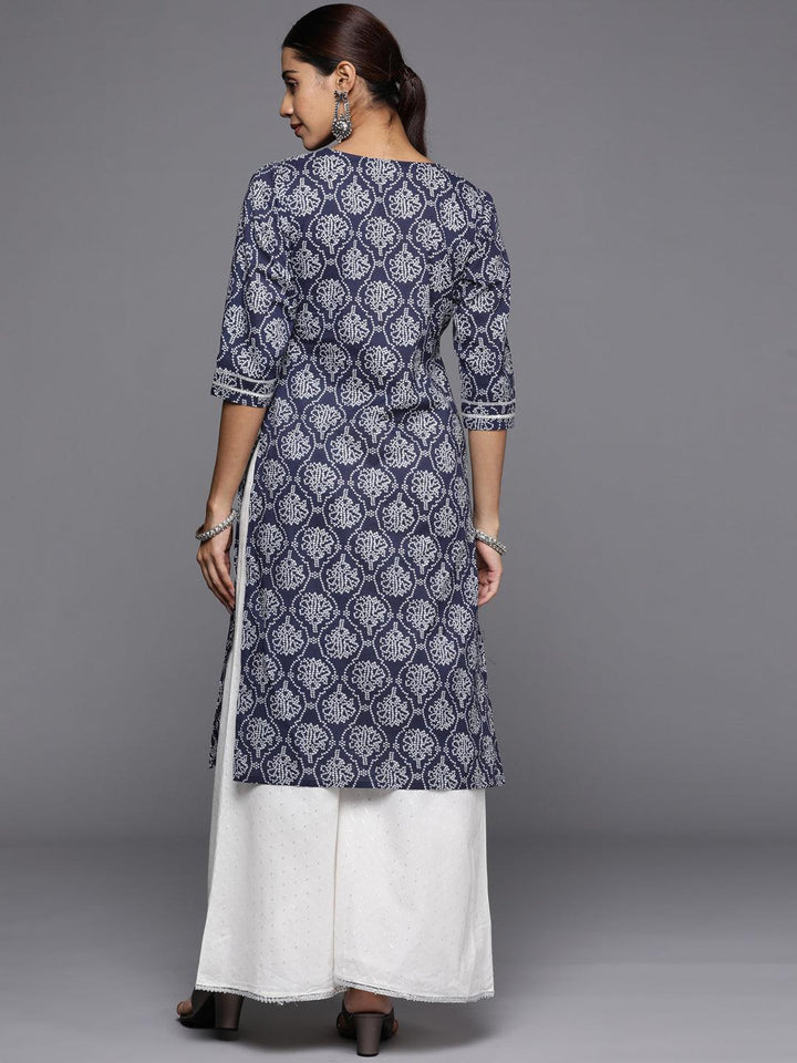 Blue Printed Cotton Straight Kurta