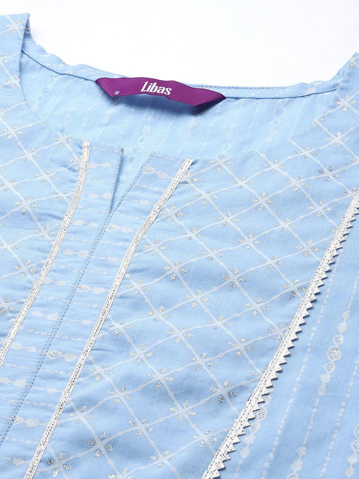 Blue Printed Cotton Straight Kurta