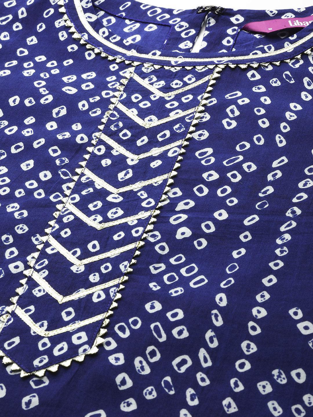 Blue Printed Cotton Straight Kurta - ShopLibas