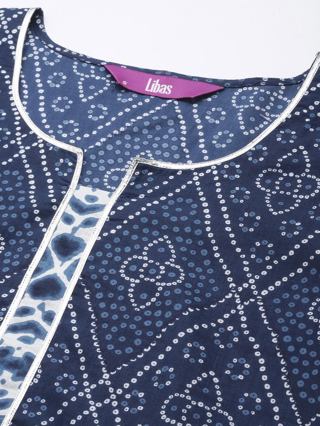 Blue Printed Cotton Straight Kurta - ShopLibas