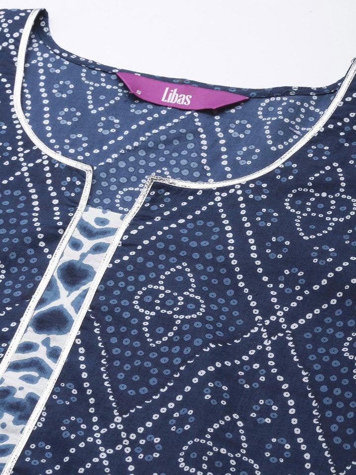 Blue Printed Cotton Straight Kurta