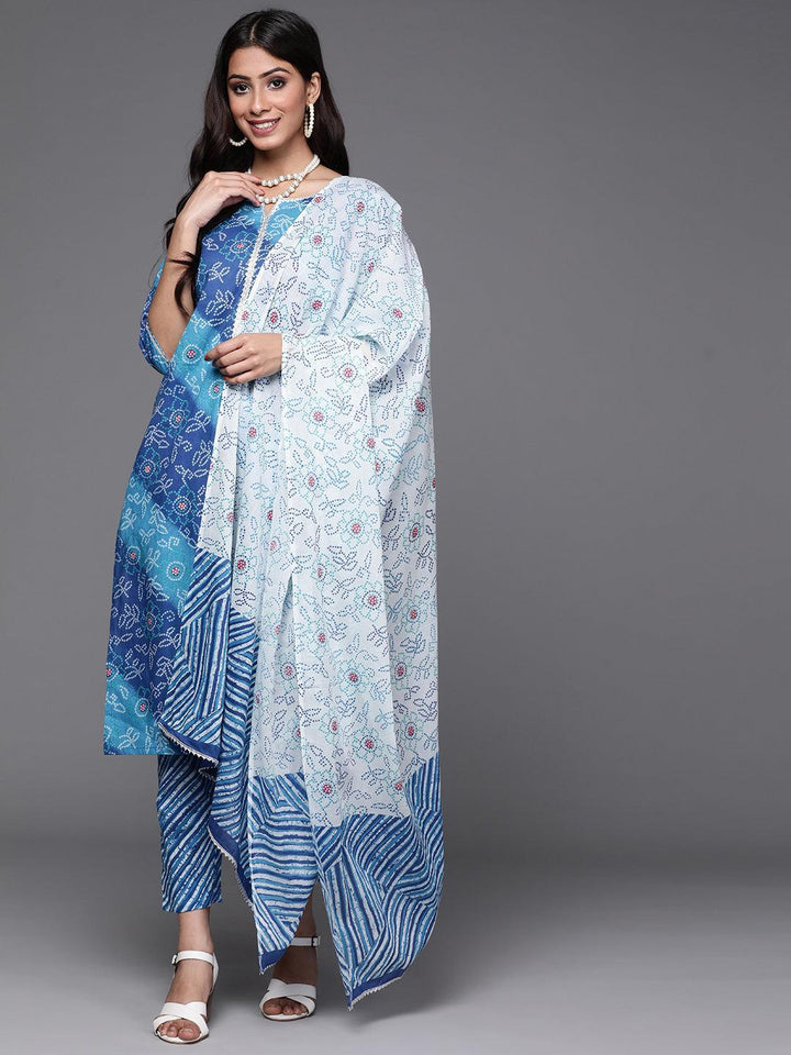 Blue Printed Cotton Suit Set