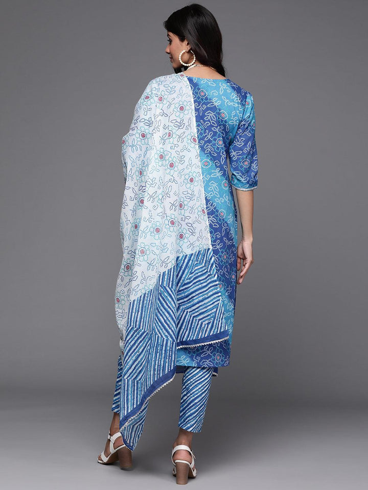 Blue Printed Cotton Suit Set
