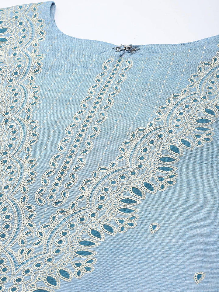 Blue Printed Cotton Suit Set