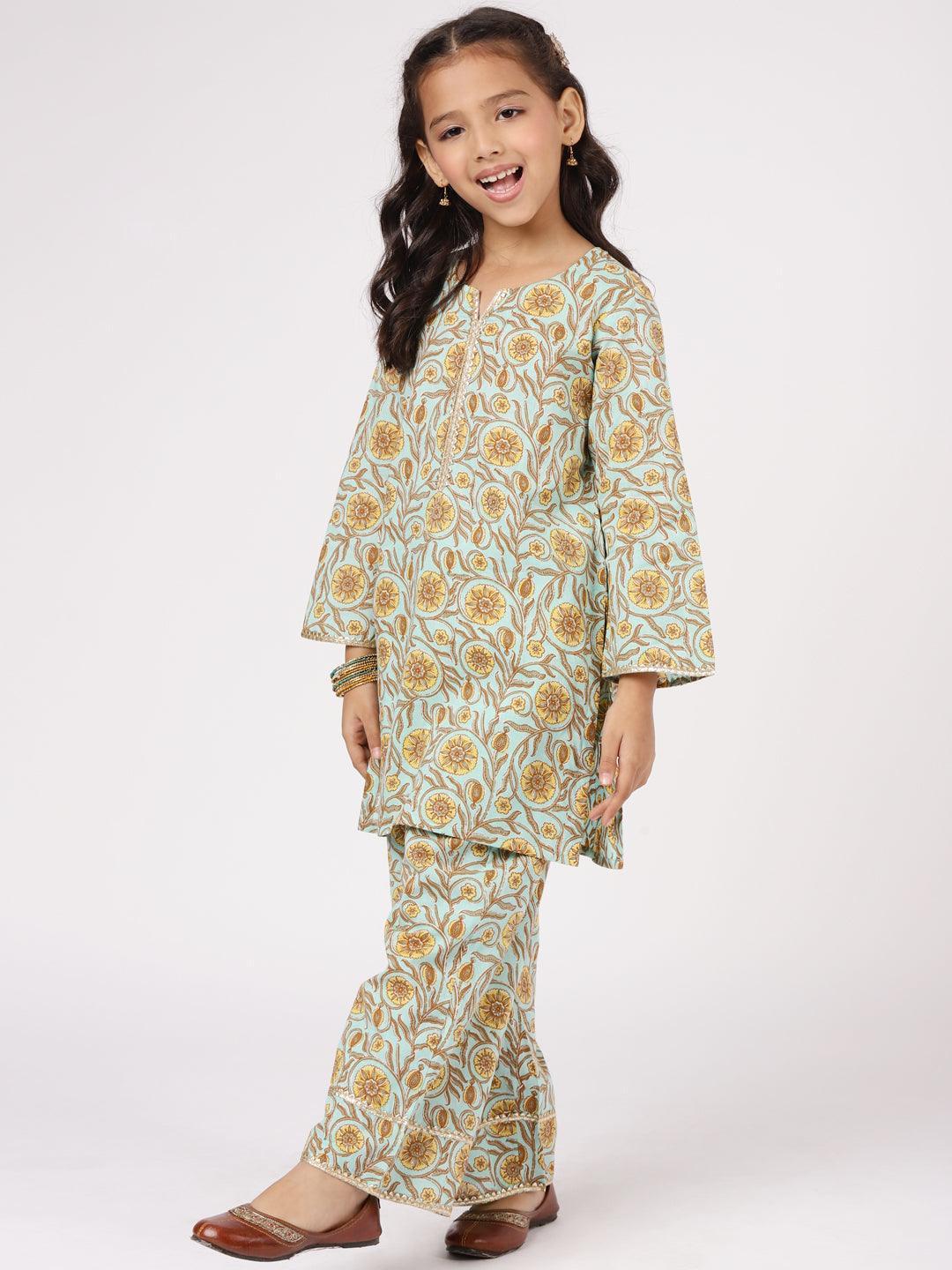 Blue Printed Cotton Suit Set - ShopLibas