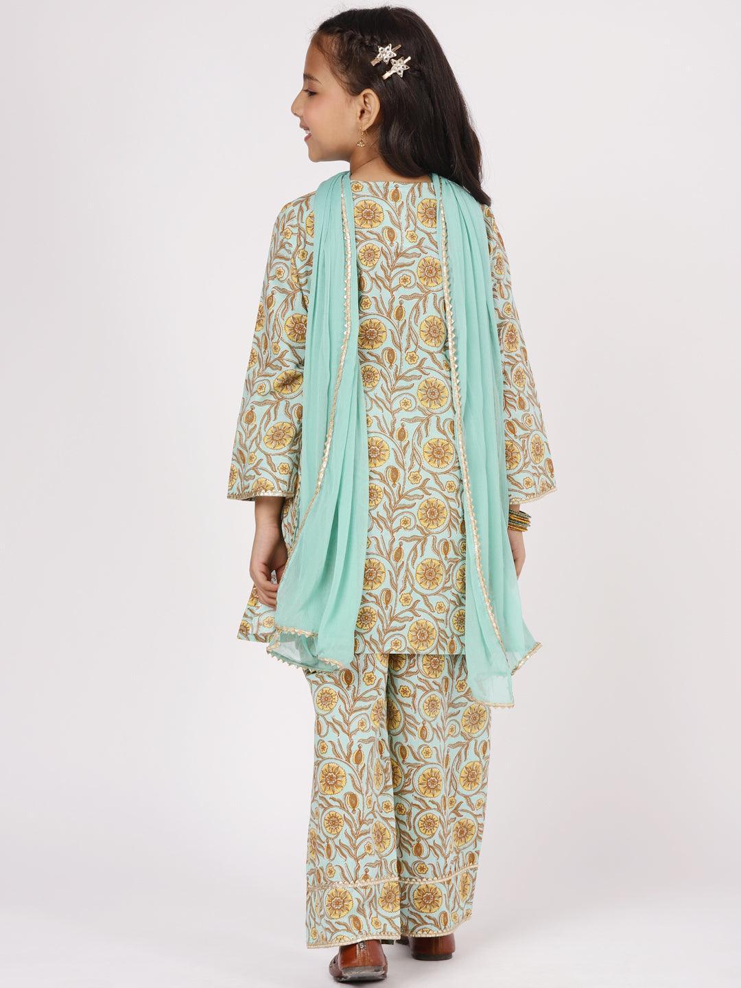 Blue Printed Cotton Suit Set - ShopLibas