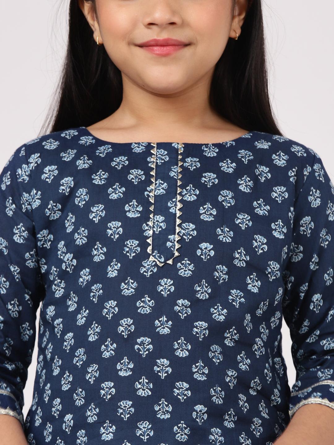 Blue Printed Cotton Suit Set - ShopLibas