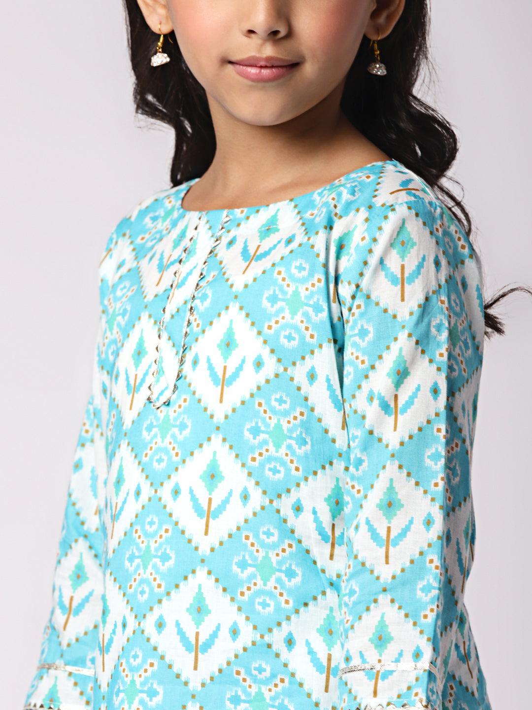 Blue Printed Cotton Suit Set - ShopLibas