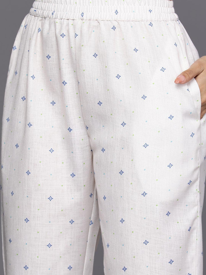 Blue Printed Cotton Straight Kurta Set With Trousers