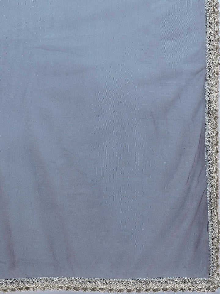 Blue Printed Georgette A-Line Kurta With Trousers & Dupatta