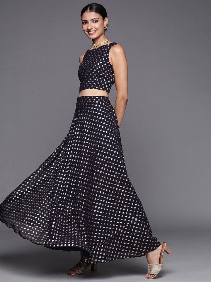 Blue Printed Georgette Lehenga Set