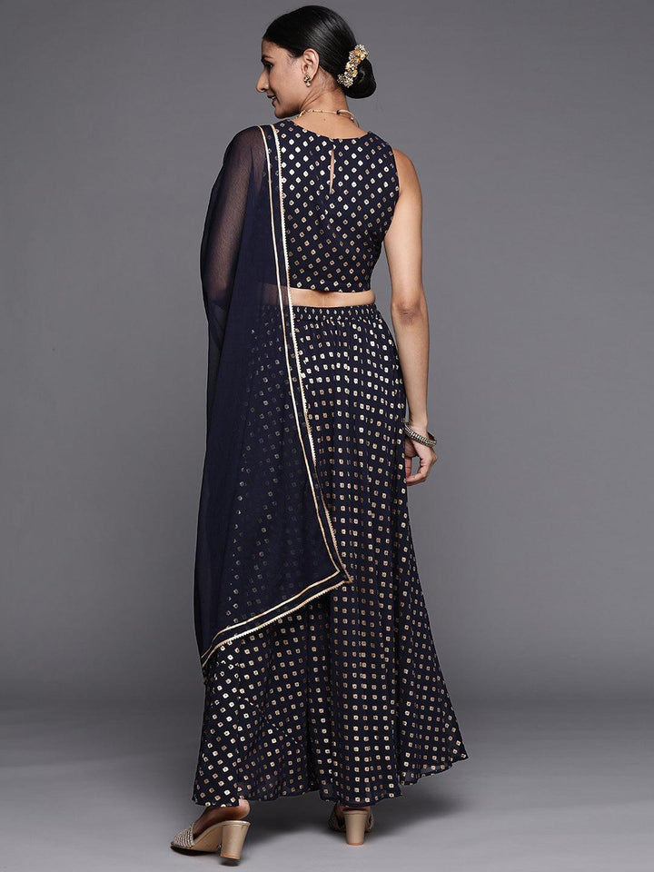 Blue Printed Georgette Lehenga Set