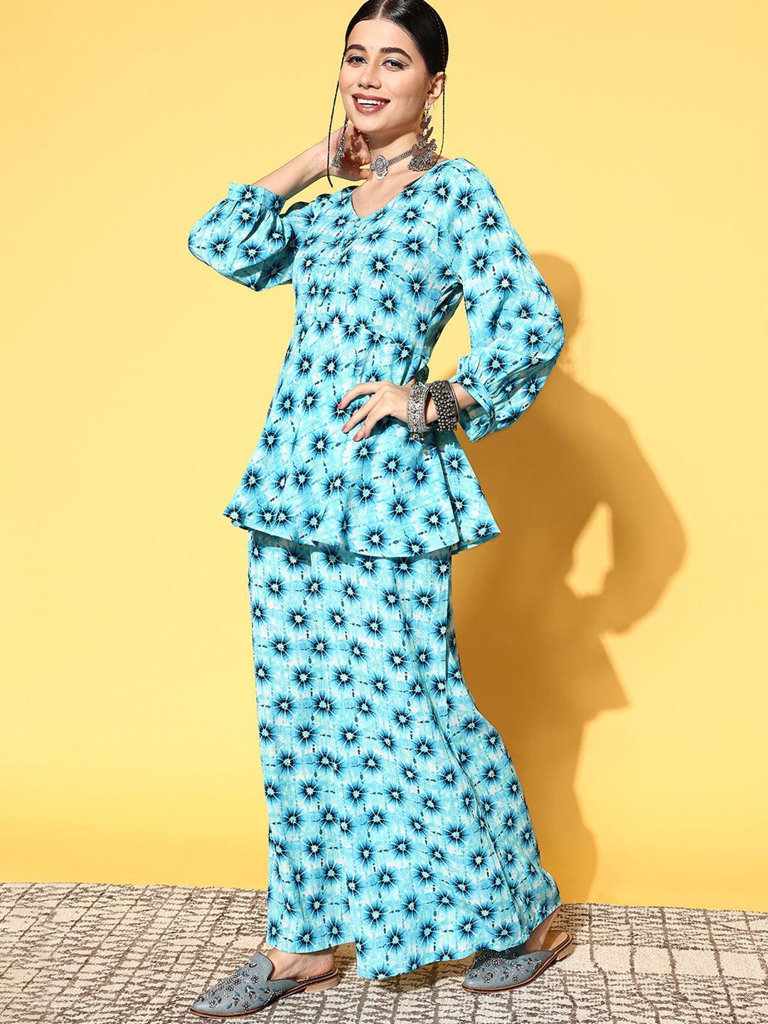 Blue Printed Georgette Co-Ords - ShopLibas