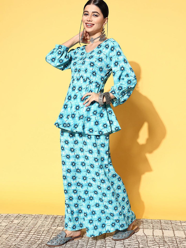 Blue Printed Georgette Co-Ords