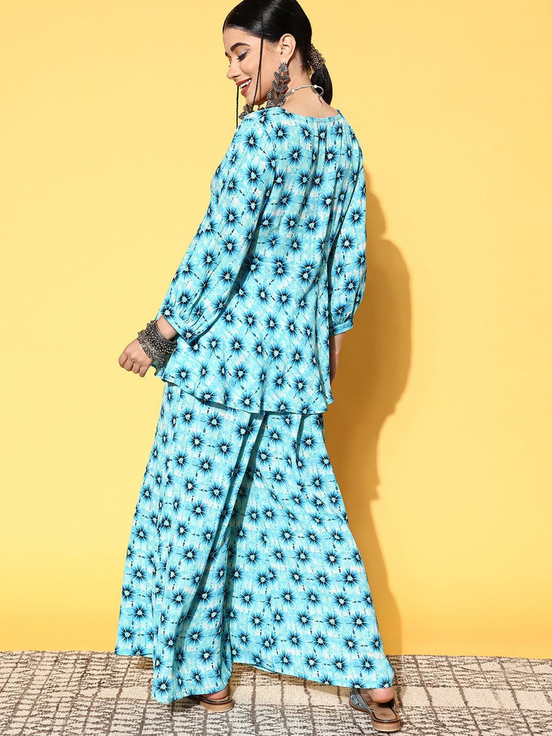 Blue Printed Georgette Co-Ords - ShopLibas