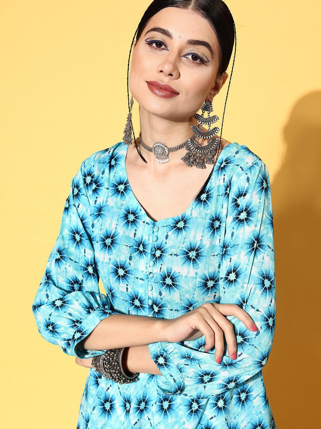 Blue Printed Georgette Co-Ords - ShopLibas