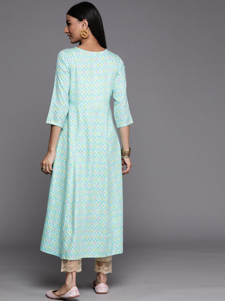 Blue Printed Rayon A-Line Kurta