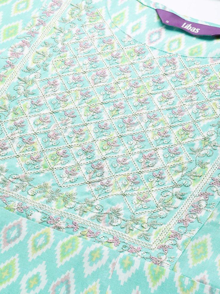 Blue Printed Rayon A-Line Kurta