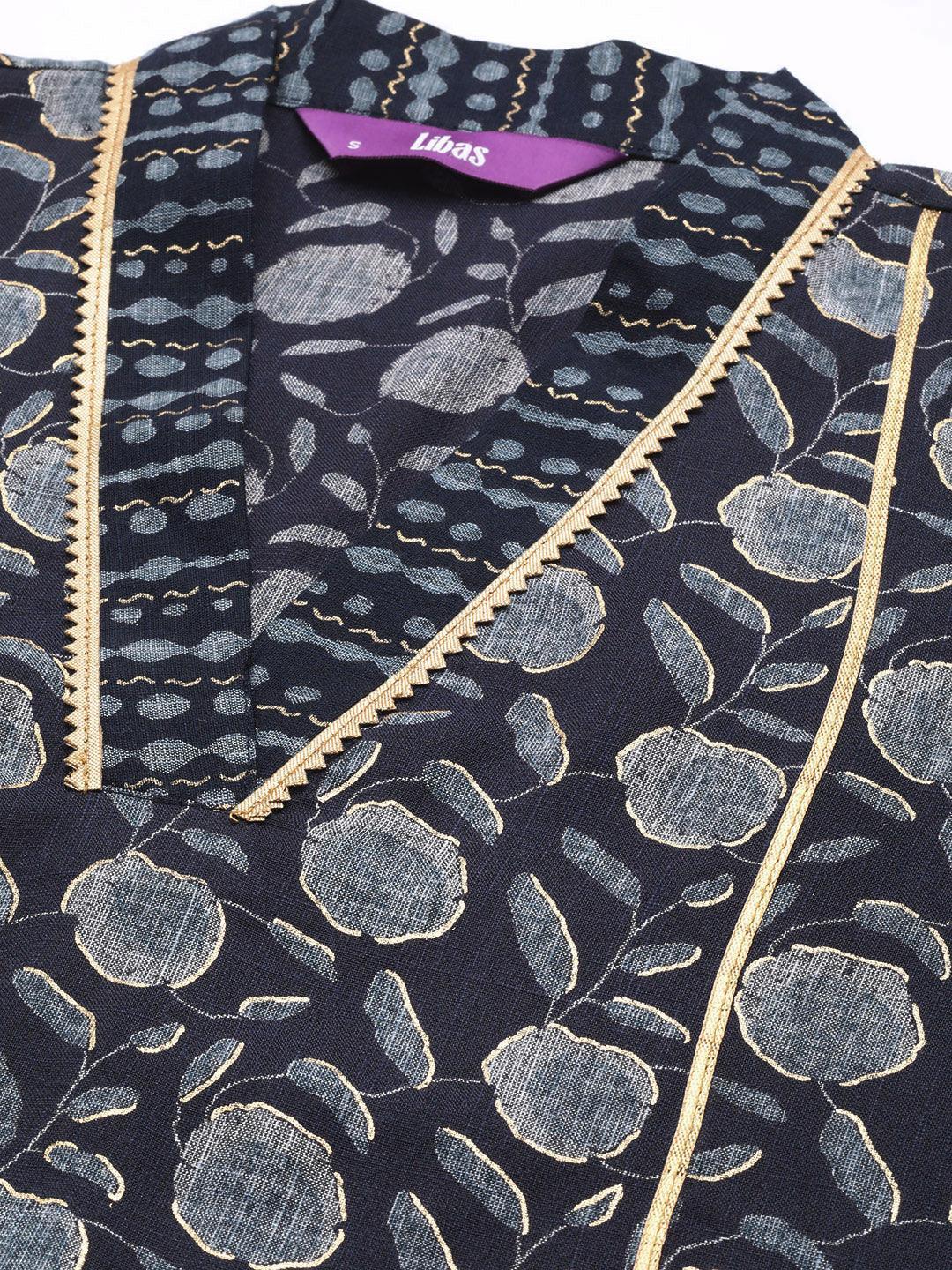 Blue Printed Rayon A-Line Suit Set - ShopLibas