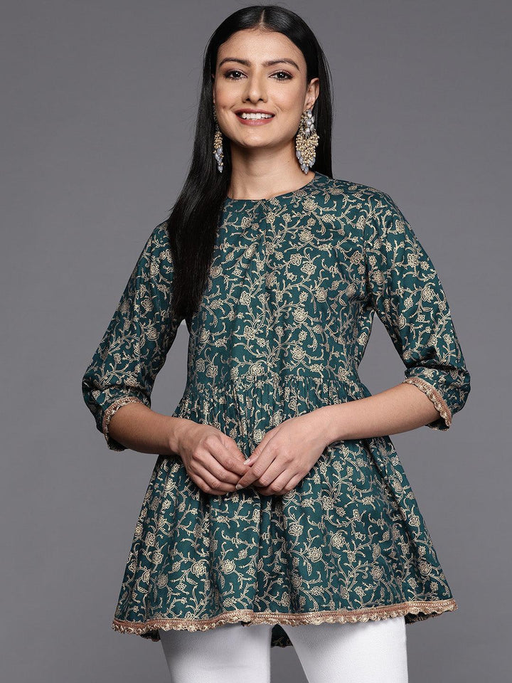 Blue Printed Rayon A-Line Kurti