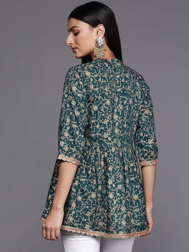 Blue Printed Rayon A-Line Kurti