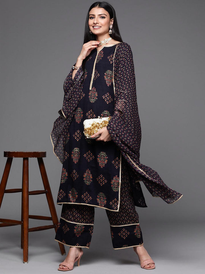 Blue Printed Rayon Suit Set