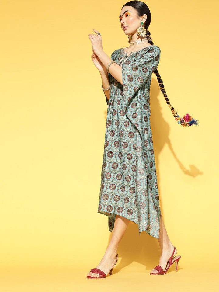 Blue Printed Silk Blend  Dress