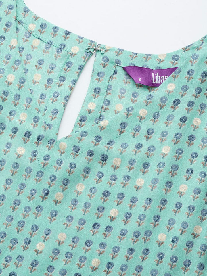 Blue Printed Silk Blend Straight Kurta Set With Trousers