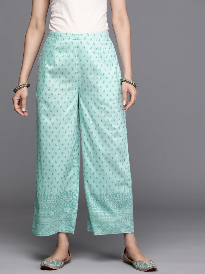 Blue Printed Silk Palazzos