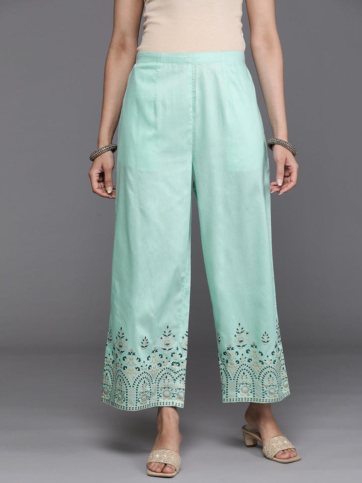 Blue Printed Silk Palazzos