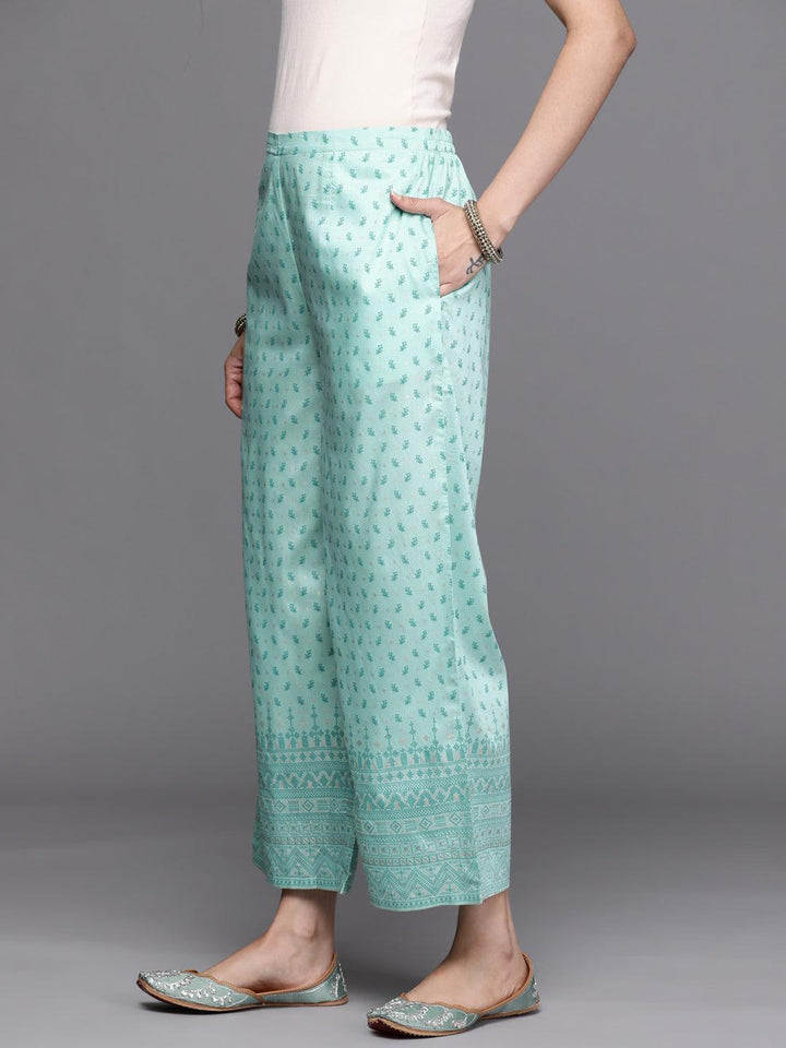 Blue Printed Silk Palazzos