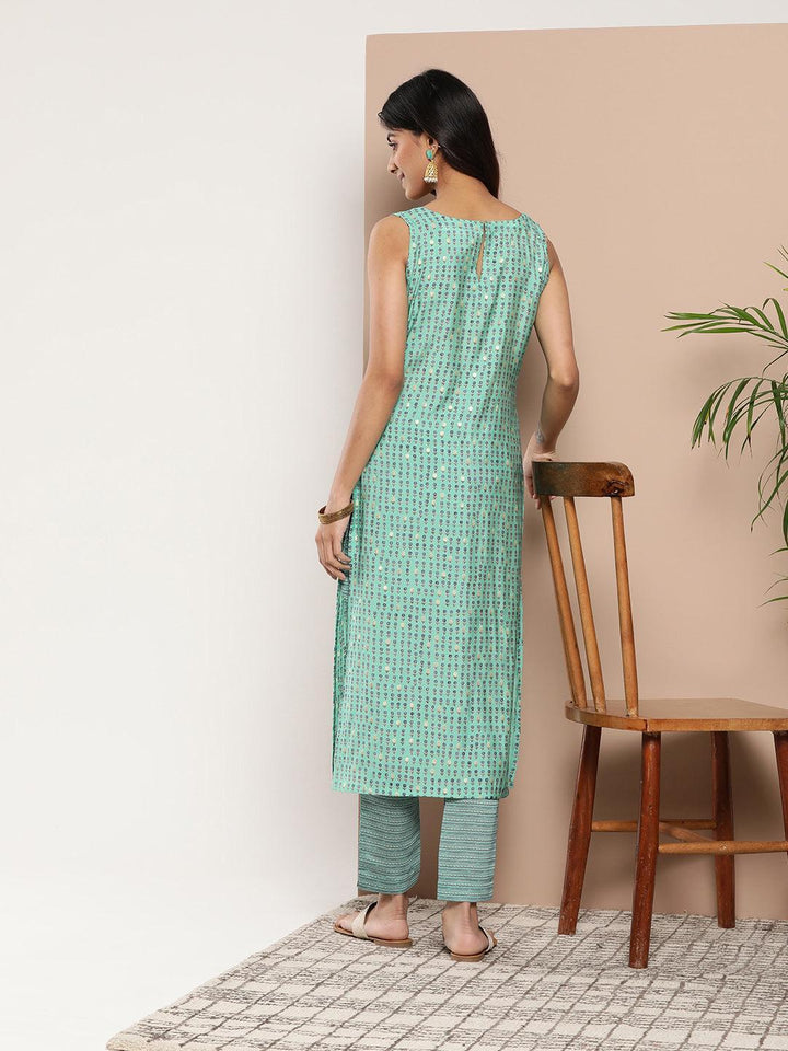 Blue Printed Silk Straight Kurta