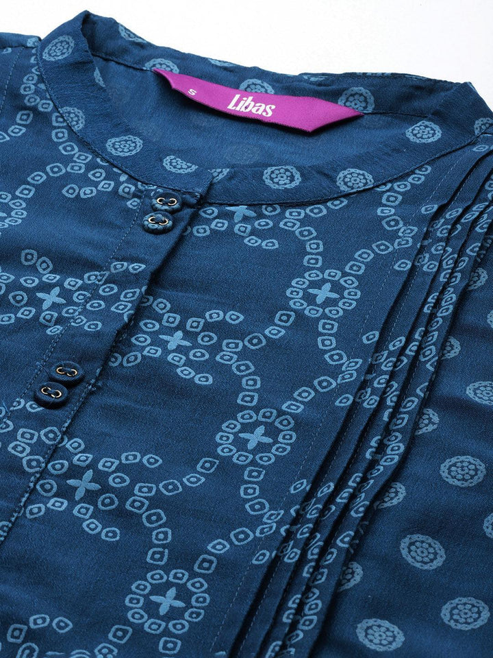 Blue Printed Silk Straight Kurta