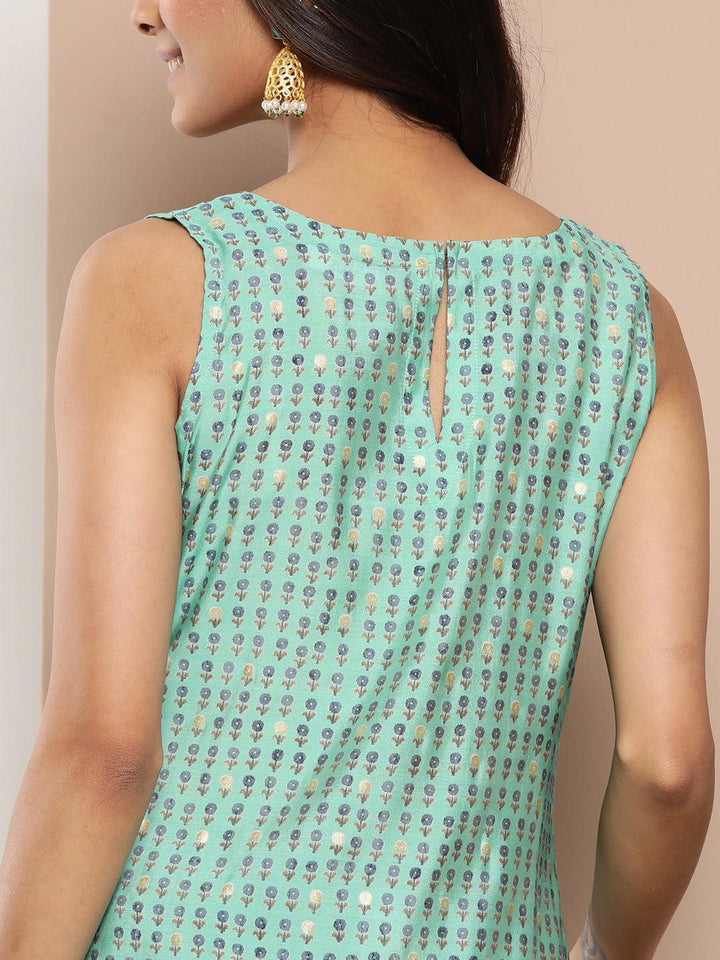 Blue Printed Silk Straight Kurta