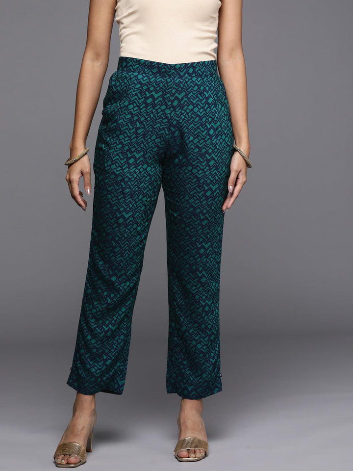 Blue Printed Silk Trousers