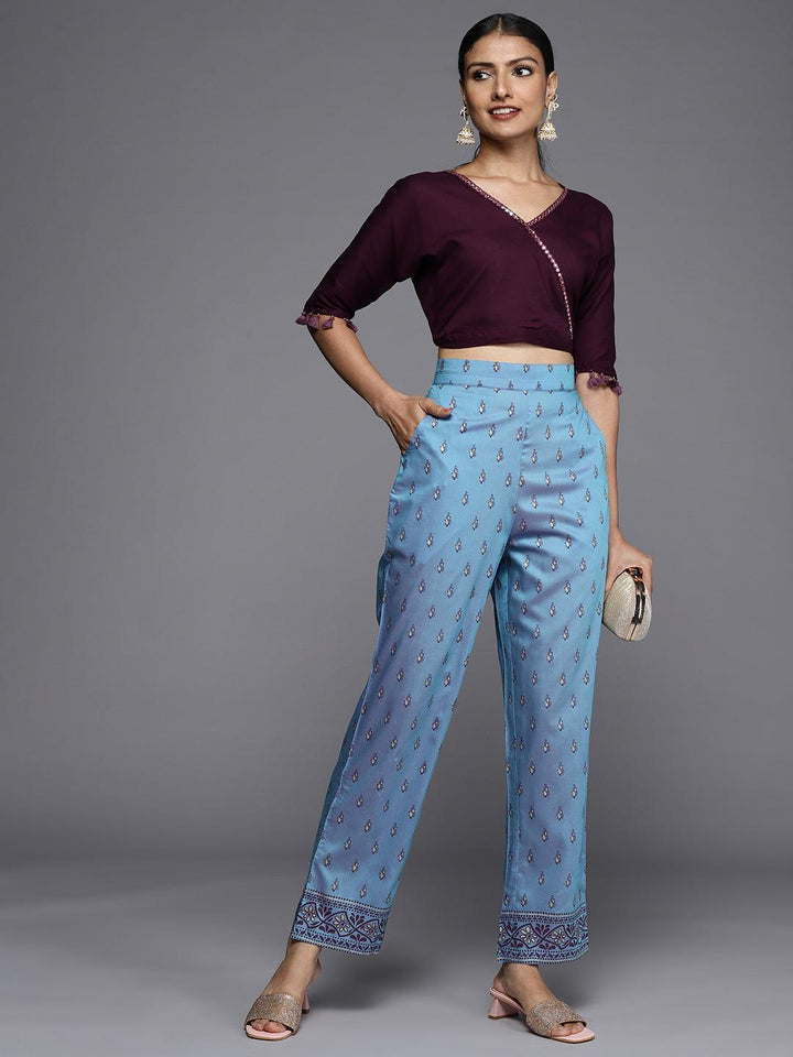 Blue Printed Silk Trousers