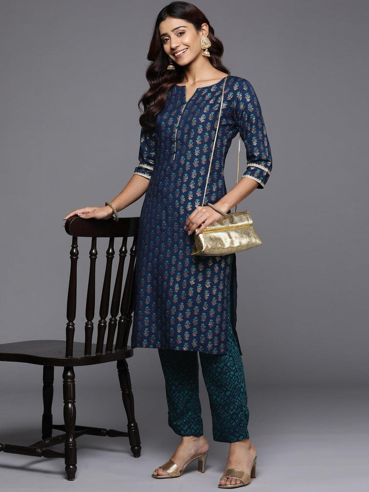 Blue Printed Silk Trousers