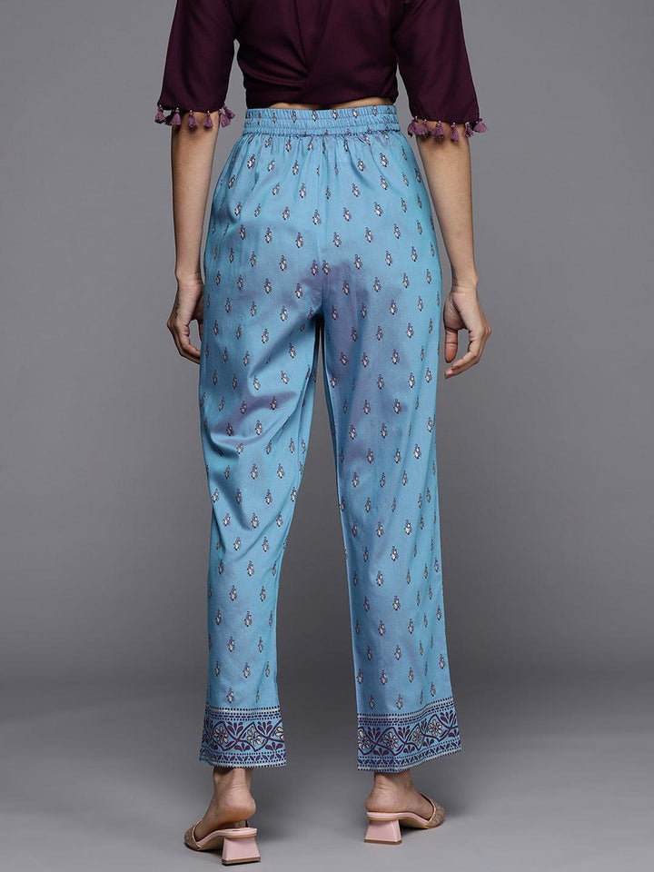 Blue Printed Silk Trousers