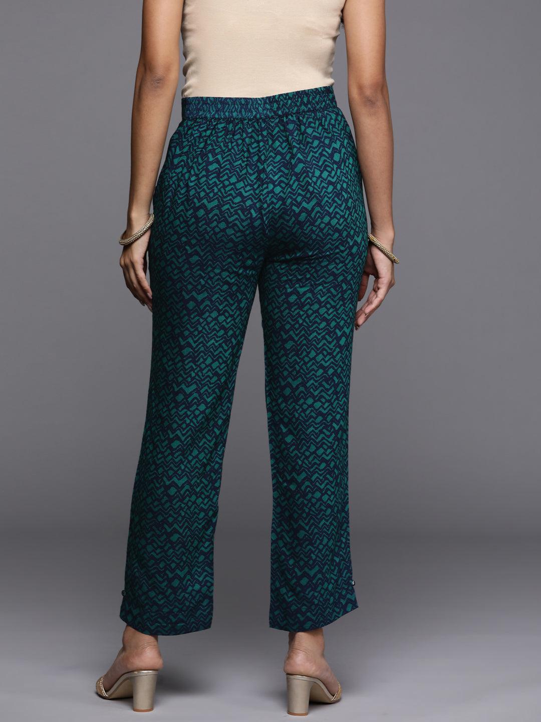 Blue Printed Silk Trousers - ShopLibas