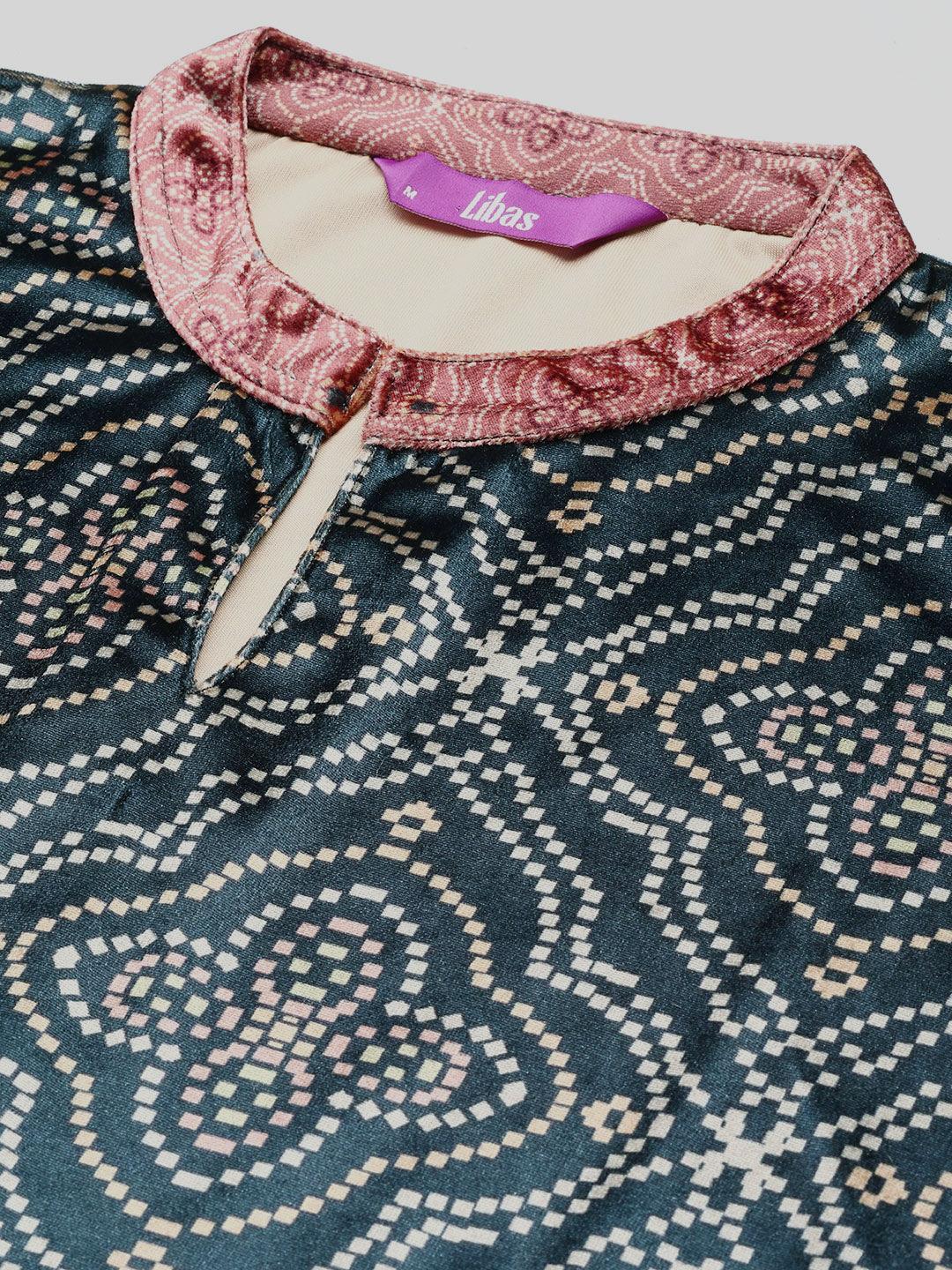 Blue Printed Velvet Straight Kurta - ShopLibas