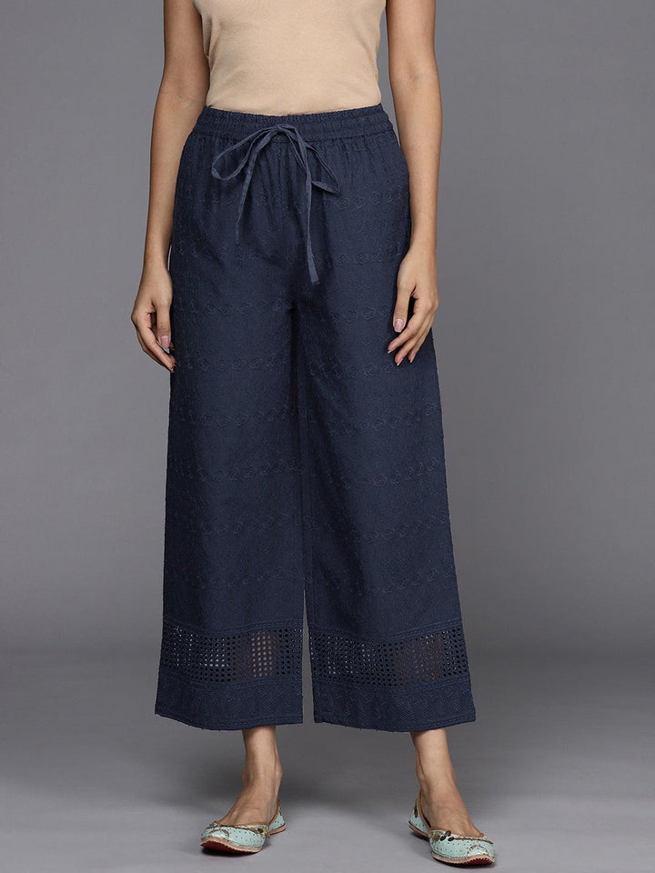Blue Self Design Cotton Palazzos