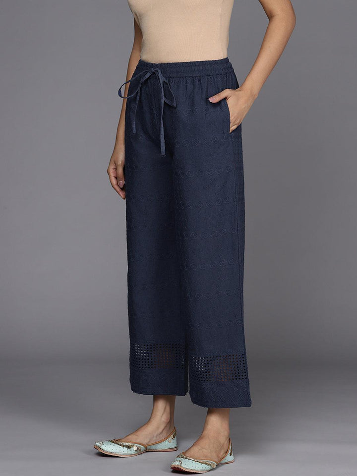 Blue Self Design Cotton Palazzos
