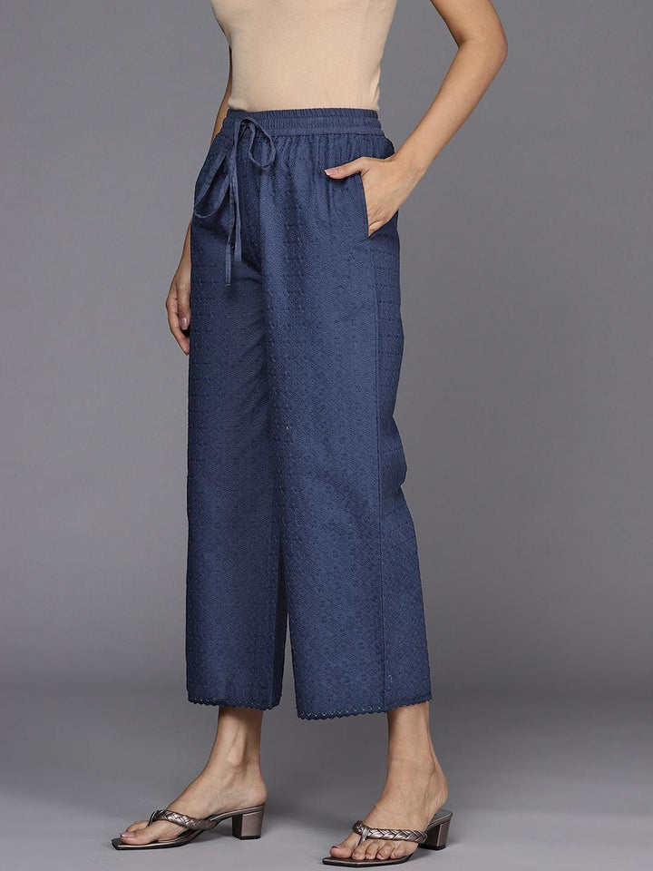 Blue Self Design Cotton Palazzos