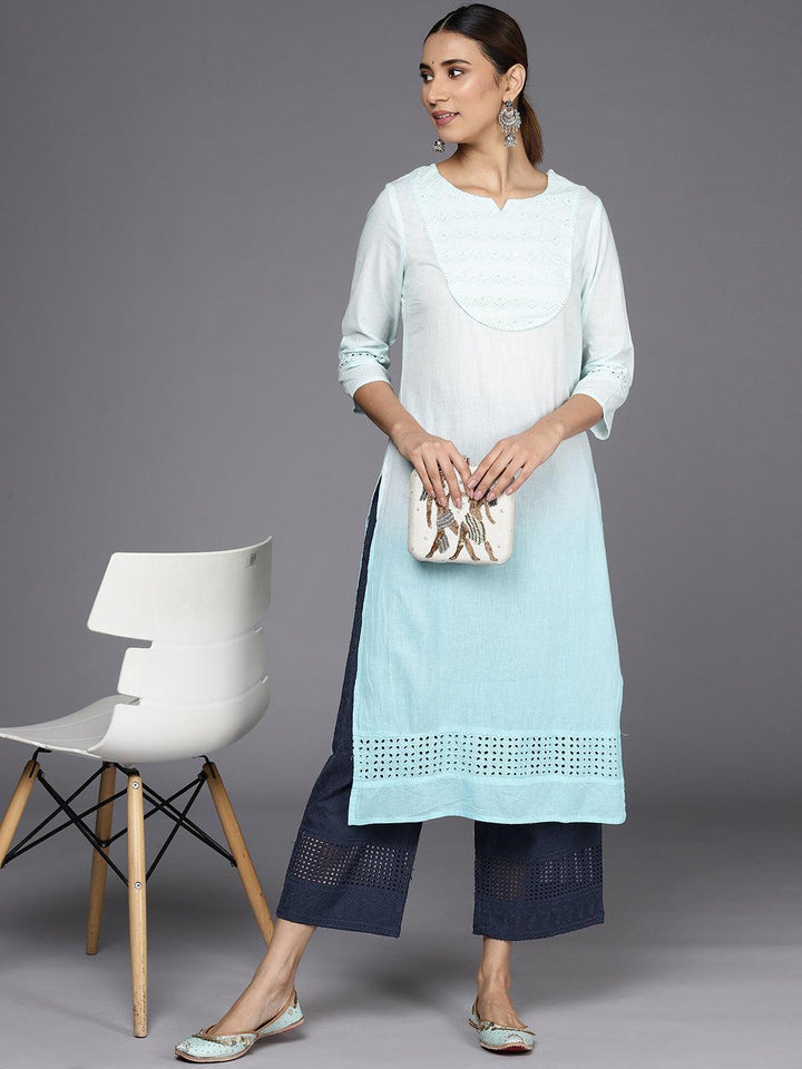 Blue Self Design Cotton Palazzos