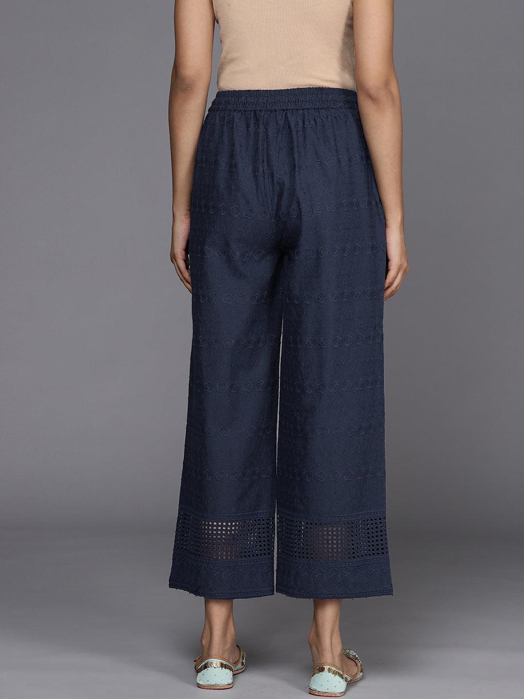 Blue Self Design Cotton Palazzos - ShopLibas