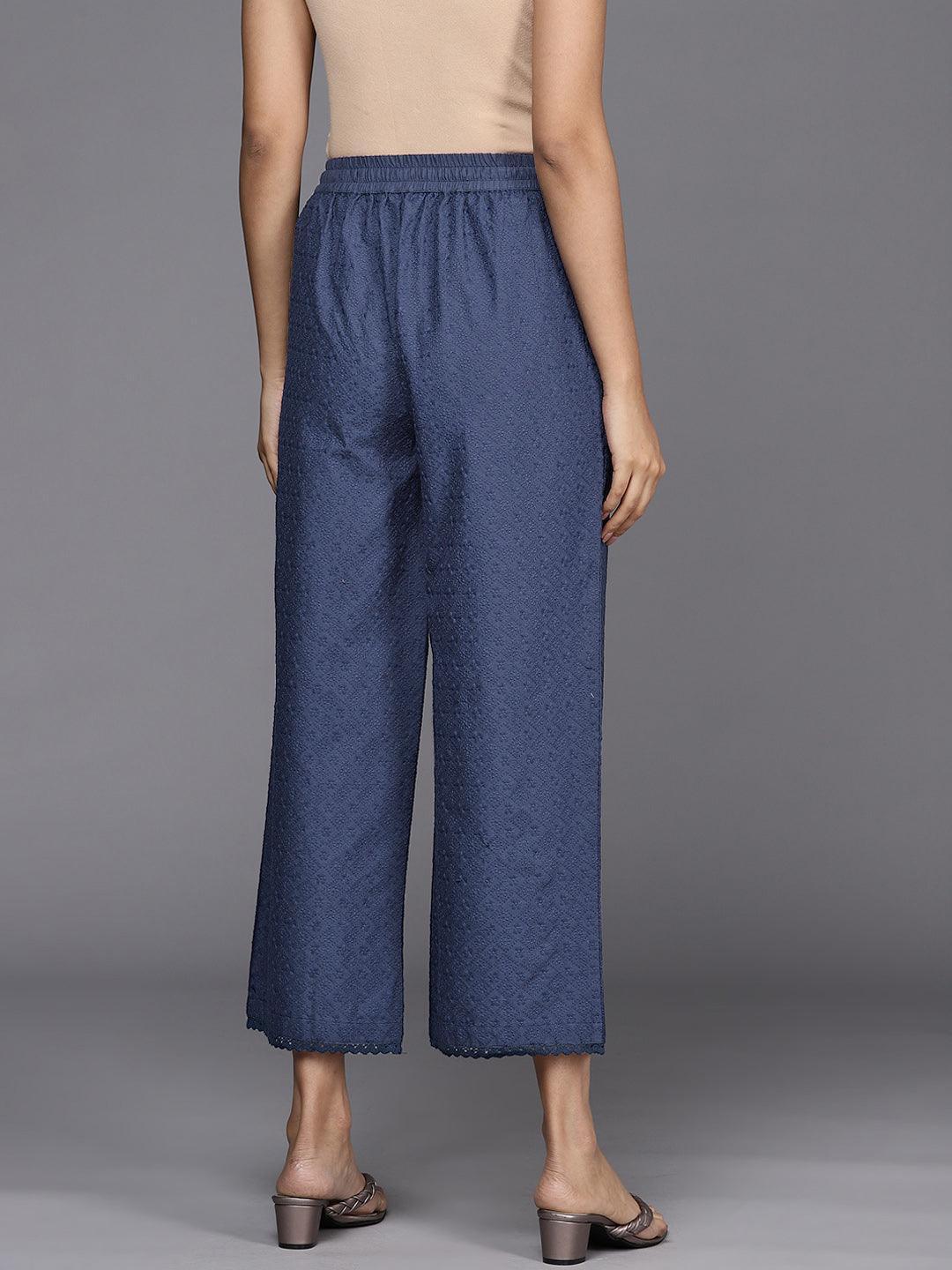 Blue Self Design Cotton Palazzos - ShopLibas