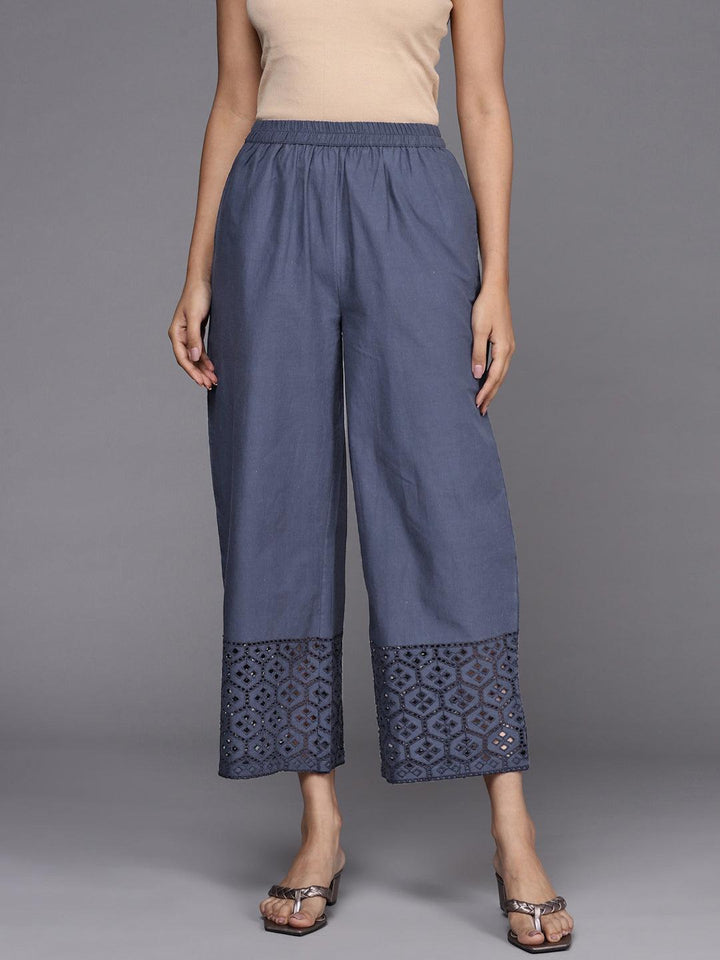 Blue Solid Cotton Palazzos