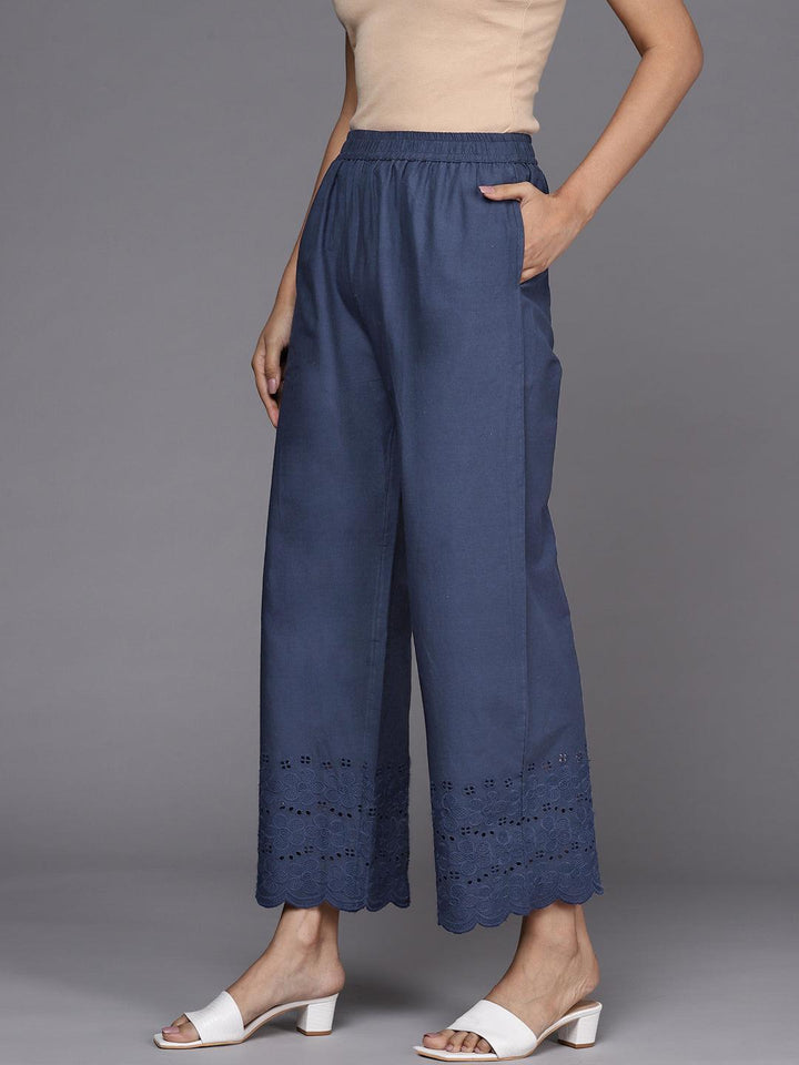 Blue Solid Cotton Palazzos