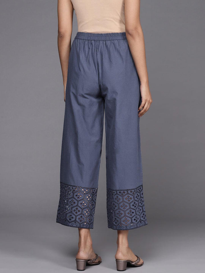 Blue Solid Cotton Palazzos