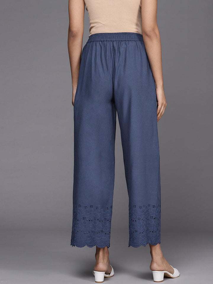 Blue Solid Cotton Palazzos